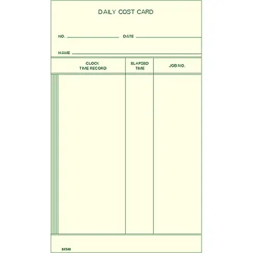 84540 Daily Cost Card